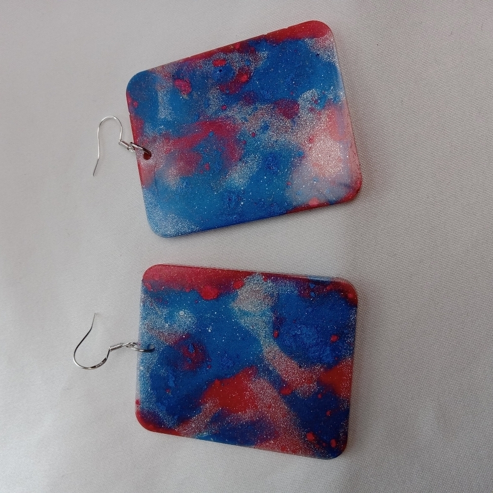 Red and Blue Square Earrings - Picture 5 of 6